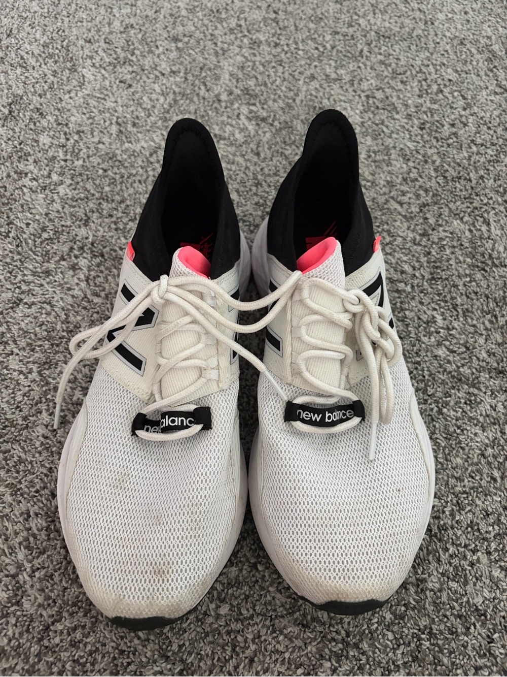 New Balance Women’s White Sneakers with Black and Pink Accents